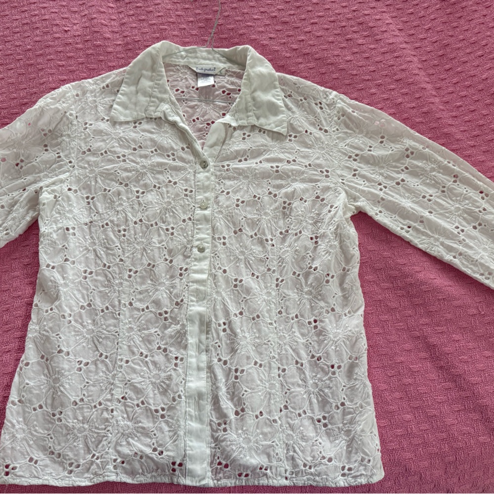 Fresh Produce White Eyelet Button-Down Shirt